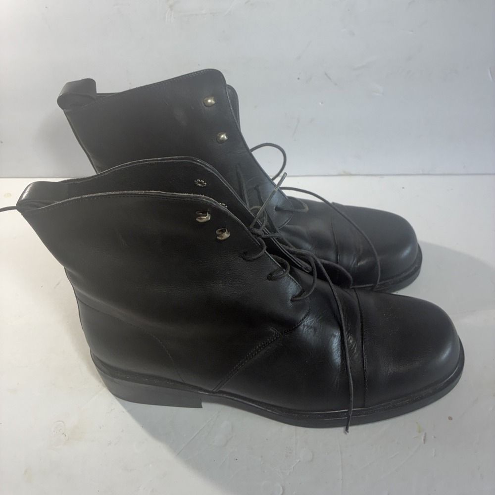 Eddie Bauer Made In Italy Lace Up Cap Toe Boots Black Leather - Picture 2 of 10